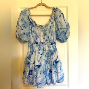 Saylor size XSmall smocked blue mini dress